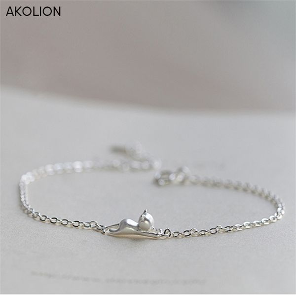 

akolion silver cat animal charms chain adjustable bracelet 925 sterling jewelry for girls women christmas gift, Black