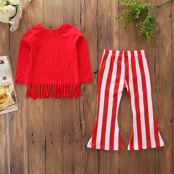 2019 Baby Girls Sets Kids Red Tassel Long Seleeve T Shirts Red