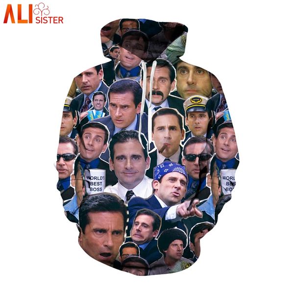 

funny 3d print michael scott faces hoodies sweatshirt men women plus size hooded tracksuit casual pullover outside dropship, Black