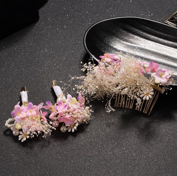 Conjunto de enfeite de flor de headwear nupcial, pente, estúdio de fotografia, vestido de noiva, ornamento de gancho de cabelo.