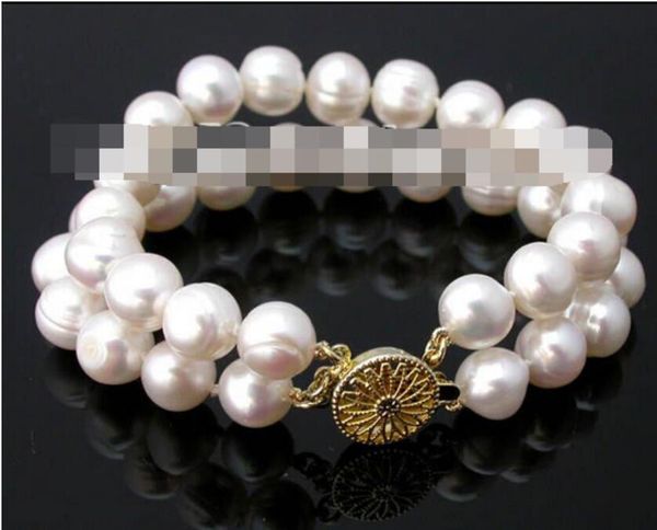 

gt;>>2strands 8"10mm white round fresh water pearl bracelet, Golden;silver