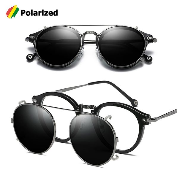 

jackjad steampunk vintage round style polarized sunglasses clip on lens removable brand designer sun glasses 2775, White;black