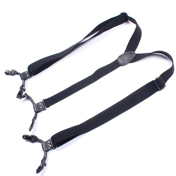 

mantieqingway casual trousers 6 clips strap suspenders adjustable clip-on button braces elastic pu leather suspenders belt, Black;white