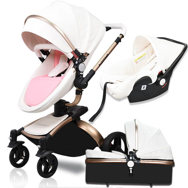 

2019 new high landscape baby stroller 3 in 1 leather baby eu standard independent newborn basket babyfond aulon pram