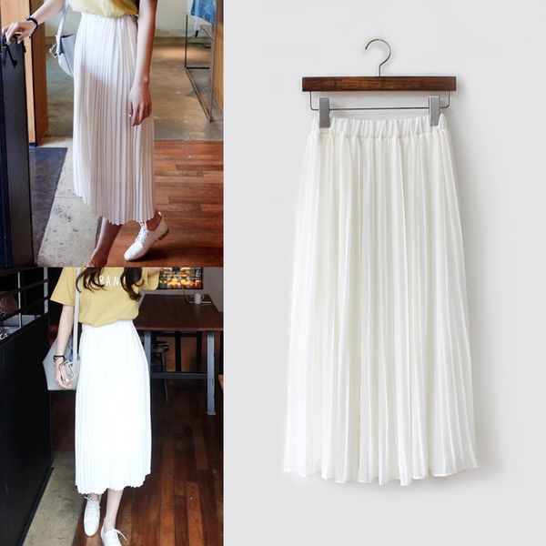 

tingyili chiffon pleated skirt long women skirt black gray pink white maxi summer