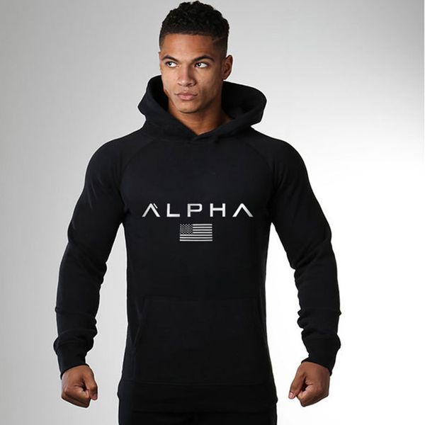 

2018 autumn new mens hoodies casual fashion cotton sweatshirt gyms fitness workout hooded jacket male sportswear clothing, Black