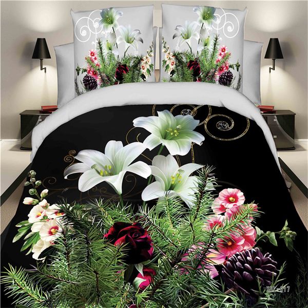 

home bedding set 4pcs 3d printing duvet cover bed sheet pillowcases red rose lily  for couples lovers adults smn30