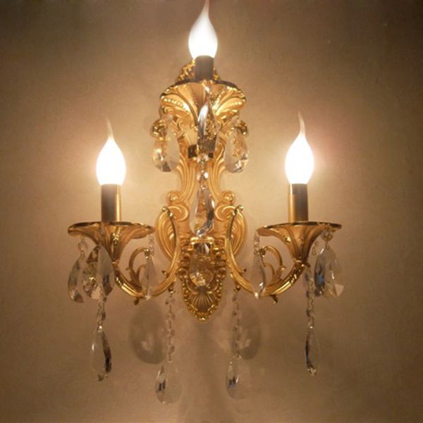 

3 lamps crystal wall lamp candle double slider wall lamp living room lamp stair golden modern crystal wall sconce