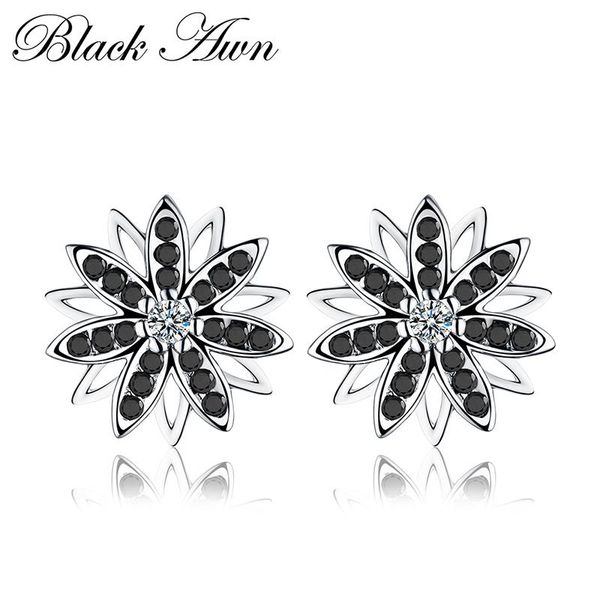 

romantic 1.2g genuine 925 sterling silver fine jewelry eyes black&white stone engagement stud earrings for woment119, Golden;silver