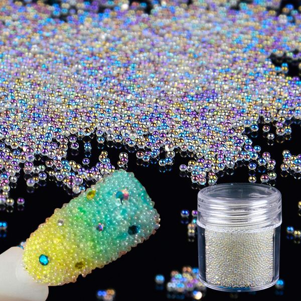 

1 box 10g ab clear micro caviar beads 3d diy glitter bead manicure nail art decoration uv gel accessories studs rhinestones tips, Silver;gold