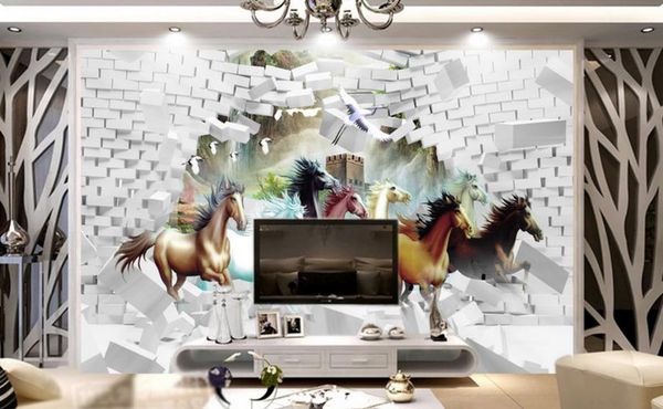 3d Photo Wallpaper Break The Wall Horse Wall Papers Home Decor Living Room Bedroom Wallpaper 3d Stereoscopic Wallpapers On Hd Wallpapers Photos From