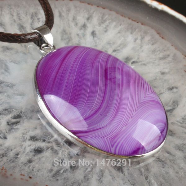

charm 40x30mm purple botswana stripe onyx stone oval bead pendant 1pcs, Black