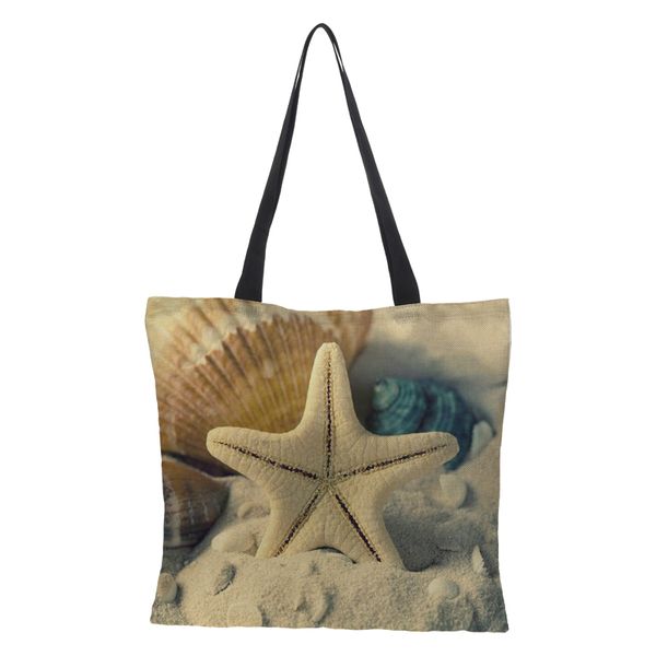 

crowdale double-sided ocean painted bag women large linen shopping bag handbag fashion women shoulder cloth pouch 43cm*43cm