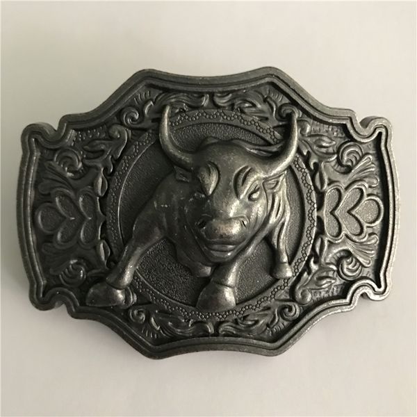 

1 pcs vintage silver bull cowboys belt buckle woman man jeans jewelry accessories metal belt head fit 4cm wide belts, Slivery;black