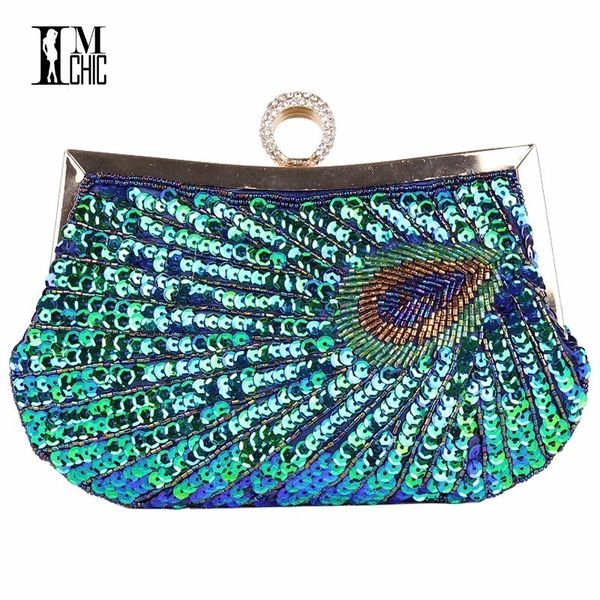 Vintage Peacock Pattern Borse da sera da donna Paillettes Perline Strass Deco Borsa Luxury Party Clutch Regalo di nozze Borsa da sposa Y18103004