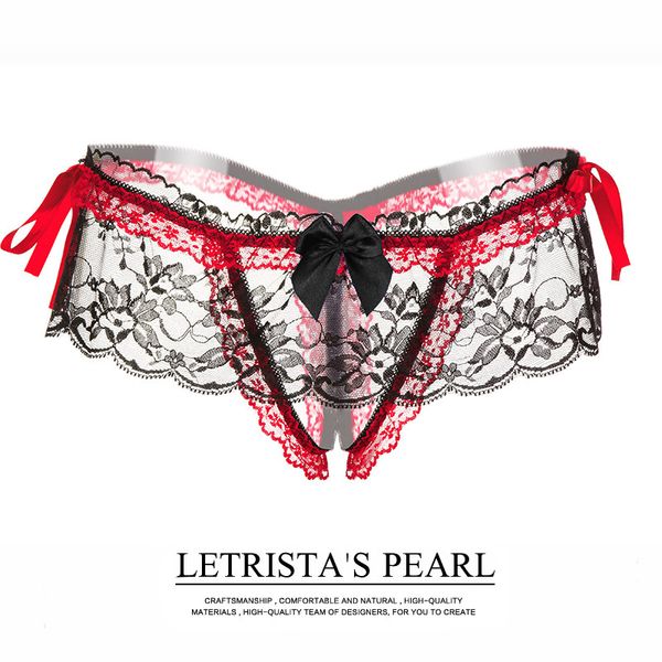Sexy Open Crotch Bow Thong Lingerie G String Sexy Lace Crotchless
