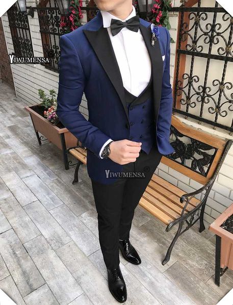 

yiwumensa black shawl lapel navy blue men suits 2019 custom made 3 piece classic wedding groom suit for man slim fit suit mens, White;black
