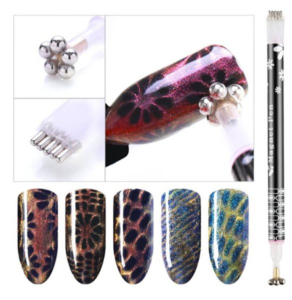 

flower double-headed magnetic plate line magnet pen diy tool for all magic canni 3d cat eyes magnet nail gel polish, Silver