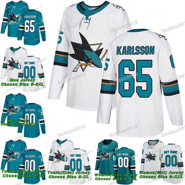 

San Jose Sharks 2018-19 Season 65 Erik Karlsson 19 Joe Thornton Joe Pavelski Brent Burn Logan Couture Tomas Hertl Hockey Jerseys