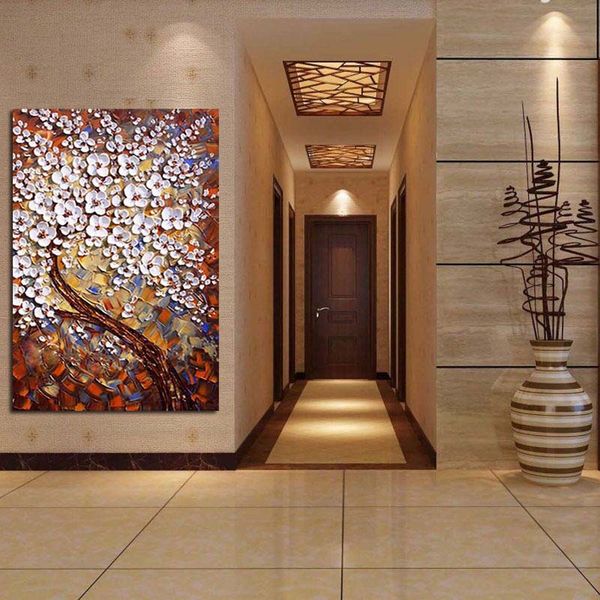 

ручная роспись маслом без рамы холст живопись искусство работы белые цветы бум дерево гостиная украшения