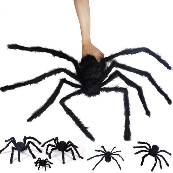 New Halloween Horrible Big Black Furry Fake Spider Size 300 Mm 500 Mm 750 Mm Creep Trick Or Treat Halloween Decoration Cheap Xmas Decorations Online