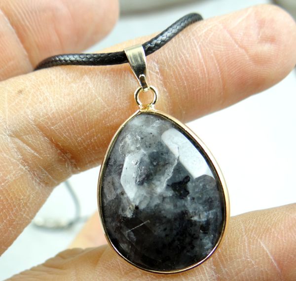 

water drops necklaces natural labradorite pendants stone pendant leather chains for diy necklace jewelry making, Black