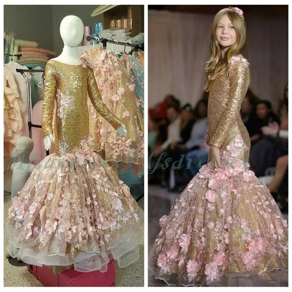 

bling bling тонкий блестки русалка pageant платья 2019 длинные рукава пользовательские дети формальные пром платья партии цветок девушки пла, White;red