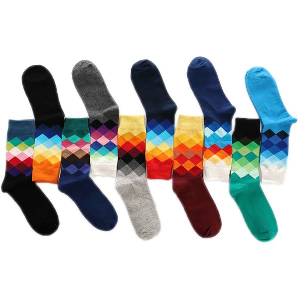 

5 pairs/ lot men's socks funny combed coon 3d compression colorful crew socks male geometry business alien art socks wedding, Black