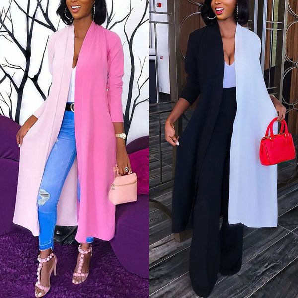 

women ladies loose long cardigan shawl fashion patchwork long sleeves blouse coat jacket trench, Tan;black