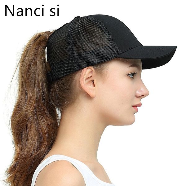 

2018 new arrivals solid color ponytail hair baseball cap women messy bun baseball summer hat snapback for women girl, Blue;gray