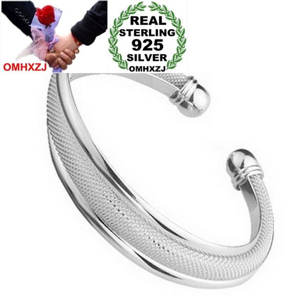 

omhxzj wholesale fashion jewelry geometric double line woman kpop star fine 999 sterling silver opening bracelet bangles sz22, Golden;silver