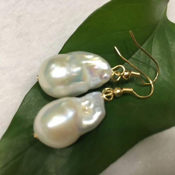 

1 pairs 12x18mm genuine white baroque natural pearl silver/gold fashion earrings, Golden;silver