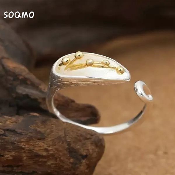 

soqmo 925 sterling sier flower open rings for women mother lover gift romantic fashion ring sier jewelry sqm103, Golden;silver