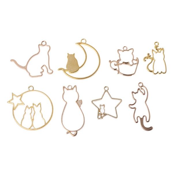 

8pcs cat on moon frame pendant bezel setting cabochon setting uv resin charm 50~60 mm, Blue;slivery