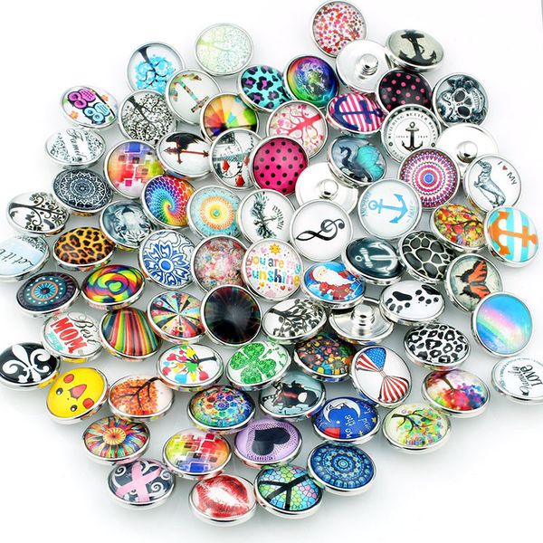 

mix colors&style snap buttons beads 18mm print glass cabochon fit diy snap bracelets&bangles jewelry randomly
