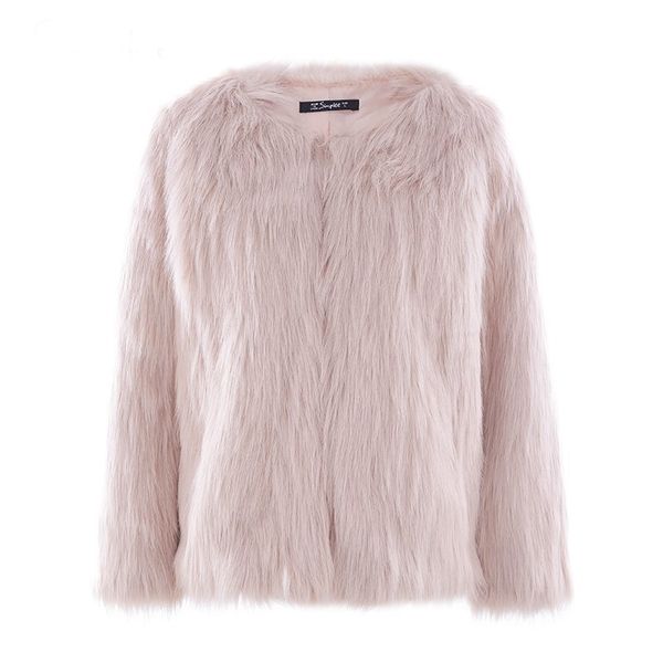 

short faux fur coat women winter warm fake fur pink white coat female fashion streetwear cardigan loose outerwear plus size, Black