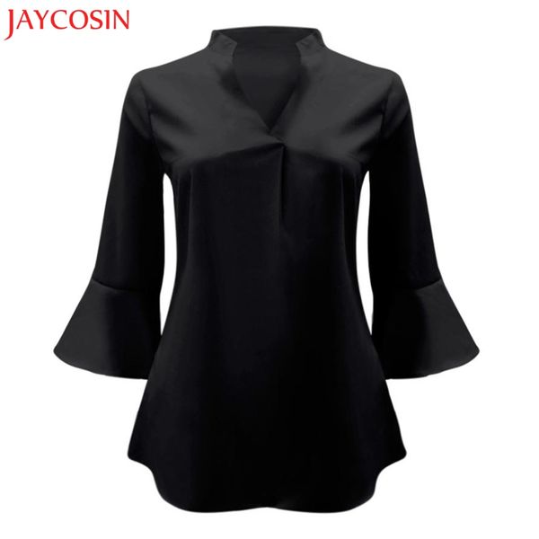 

jaycosin womens casual loose solid v neck peplum sleeve chiffon blouse z0803, White