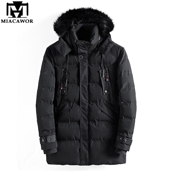 

new warm winter jacket hooded fur collar men parka windproof outerwear medium long overcoat j476, Black
