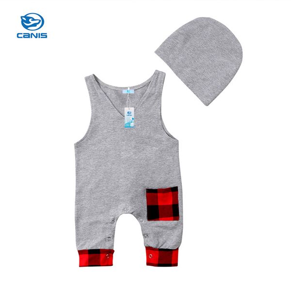 

2018 fashion summer newborn infant kids baby boy girls v neck romper jumpsuit hat 2pcs casual sport clothes outfits 0-24m, White