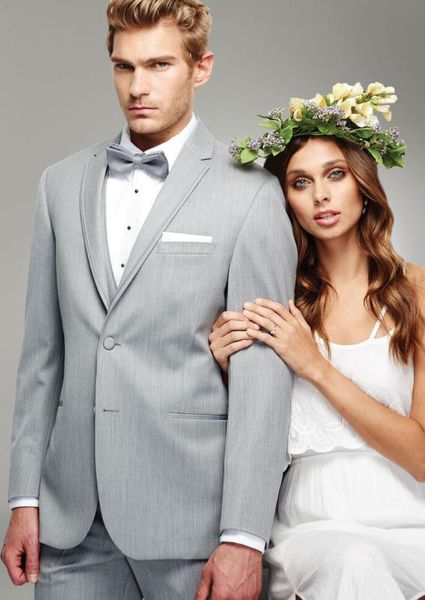 

classy silver mens suits slim fit groomsmen wedding tuxedos notched lapel groom suit business formal blazers with jacket pants bow tie, Black;gray