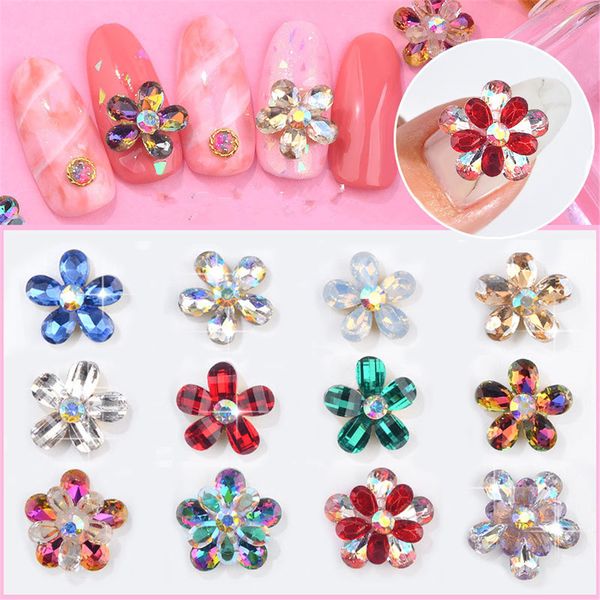 

nail petal rhinestone integrated large flower rhinestone pile flower petal drop color flat bottom drill nail sticker decoration, Silver;gold