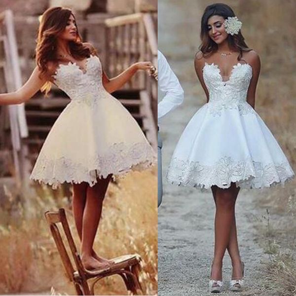 Kurzes Hochzeitskleid knielang Spitze Applikation informelle Brautkleider Vintage Brasilien Braut Empfang Kleider Vestido De Novia