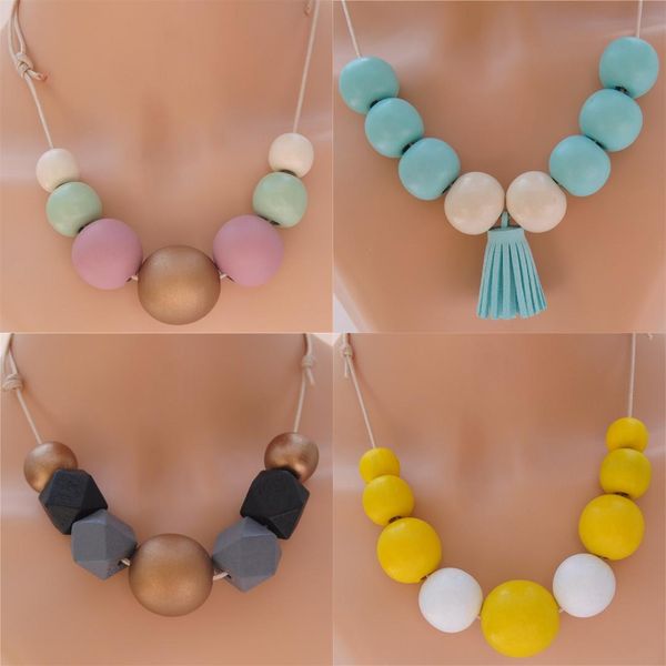 

1pc bohemia necklace ethnic jewelry irregular beads wooden pendants sweater statement necklace with tassel for women, Silver