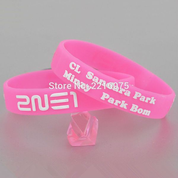 

300pcs pink k-pop 2ne1 wristband silicone bracelets by dhl express, White