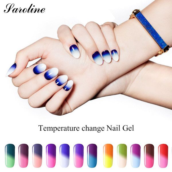 

saroline temperature changing colors nail gel polish semi-permanent hybrid varnish soak off thermal color change uv gel lacquer, Red;pink