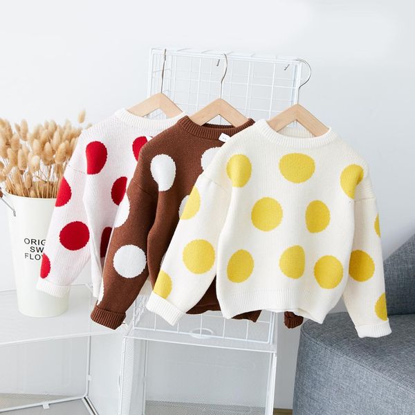 

2018 children girls polka dots o-neck sweater new kids red and white lovely xmas sweater baby clothing for 1-6yrs, Blue