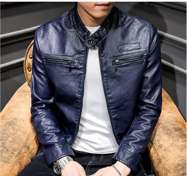 

men's autumn winter korea version of the new boutique fashion personality handsome trend short collar locomotive jacket / m-3xl, Black