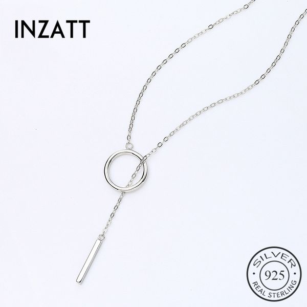 

inzatt real 925 sterling silver geometric round stick bar pendant necklace minimalist fine jewelry sweater chain for women gift