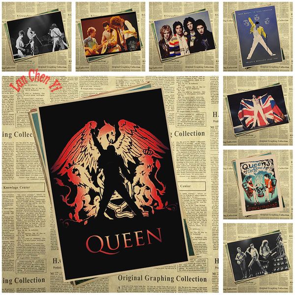 

queen band music kraft paper poster vintage printing drawing core decorative painting