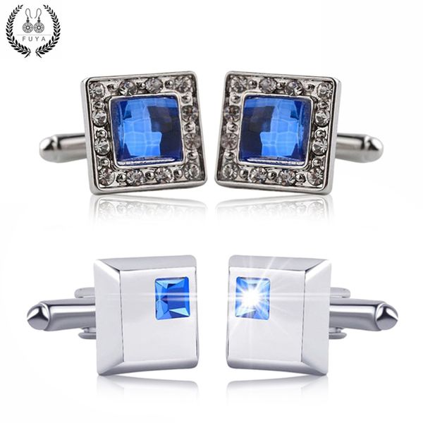 

blue crystal white rhinestones squares cufflinks for mens shirt jewelry trendy geometric twins cufflinks buttons gifts 10pairs, Silver
